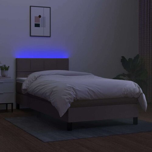  Krevet box spring s madracem LED smeđesivi 90x200 cm tkanina Slike