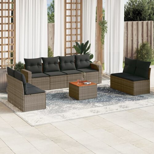 VidaXL 9-dijelni set vrtnih sofa od poliratana s jastucima sivi Slike