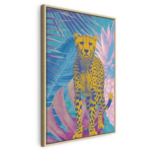 Slika - Exotic Leopard - Colorful Portrait of a Cheetah Against Tropical Leaves 40x60 U prirodnom drvenom okviru Cene