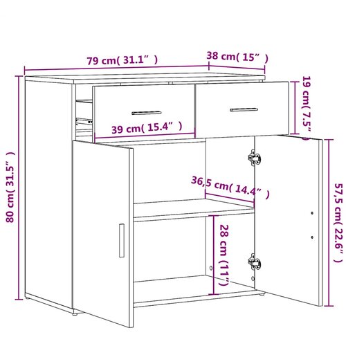  Komoda 2 kom boja dimljenog hrasta 79x38x80cm konstruirano drvo Slike