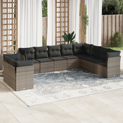 VidaXL 10-dijelni set vrtnih sofa od poliratana s jastucima sivi Slike