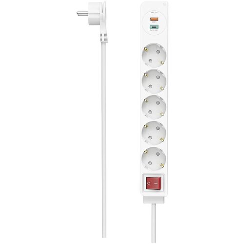 Hama Napajalni razdelilnik, 5-smerni, USB-C/A 18W, PD/QC, stikalo, ploska palica, 1,4 m, W 00223186 razdelilna letev s stikalom bela vtičnica 1 kos, (20457780) Slike