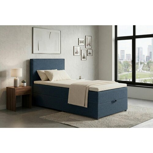 MID.YOU POSTELJA Z VZMETNICO 100 cm x 200 cm , tekstil, leseni material temno modra Slike
