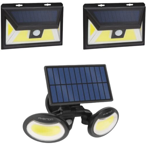 Phenom Solarni LED komplet - 2x stenska solarna LED svetilka 5W 300lm + solarni reflektor 8W 500lm s senzorjem gibanja in mraka ter 3 načini delovanja, (20617938) Cene