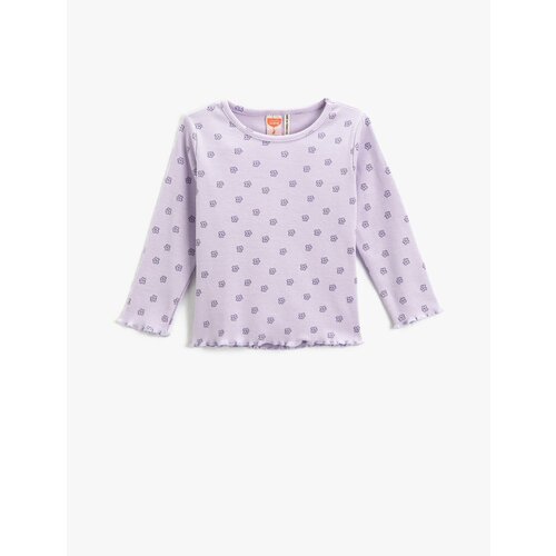 Koton Long Sleeve Floral T-Shirt, Textured Round Neck Slike