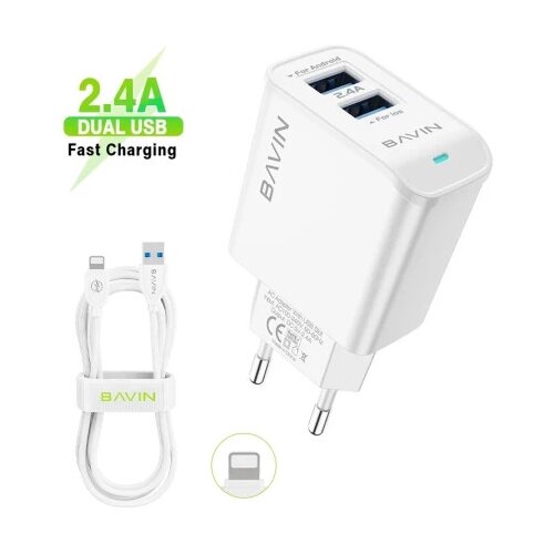 BAVIN punjač 2xUSB-A 2,4A + kabl lightning bela ( 90006 ) Cene