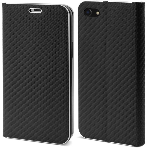 MOOZY Venus Wallet Case za iPhone SE 2020, iPhone 7, iPhone 8, Black Carbon – Metallic Edge Protection Flip Cover z magnetnim zapiranjem in držalom za kartico, (21029710) Cene