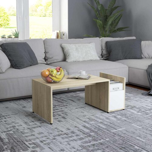 Stolić za kavu bijeli i hrast 90 x 45 x 35 cm konstruirano drvo Slike