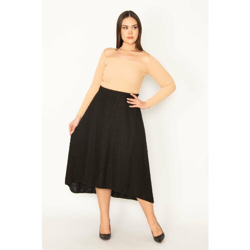 Şans Women's Plus Size Black Waist Elastic Boucle Back Long Skirt Slike