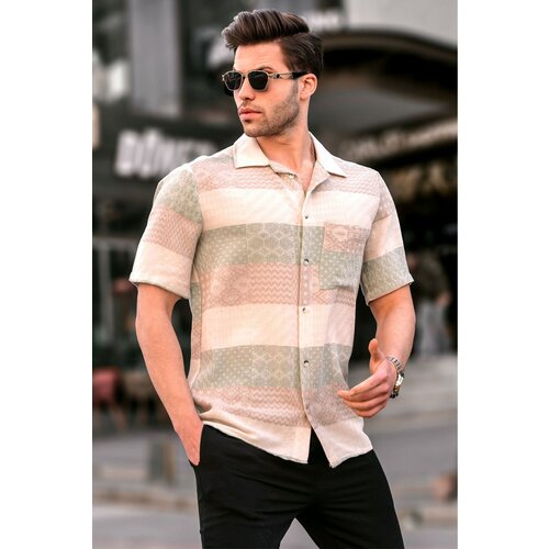 Madmext Men's Green Short Sleeve Jacquard Shirt 5590 Slike