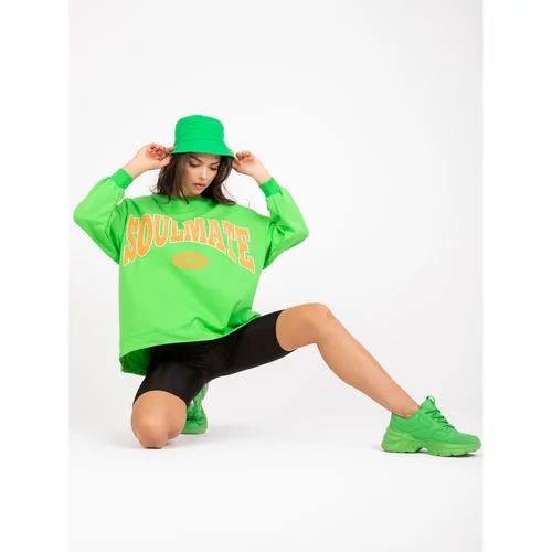 Fashion Hunters Green and orange sweatshirt without a hood with a print