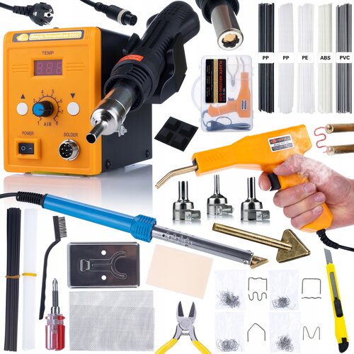 Rosfix KOMPLET SPAJKALNIKA ZA VROČ ZRAK 858D + BLUE LARK 80W BL80W SPAJKALNIK Z DODATKI + PROWELDER KIT MINI+ PLASTIČNI SPENJAČ + 200 SPONK, (21739282) Slike