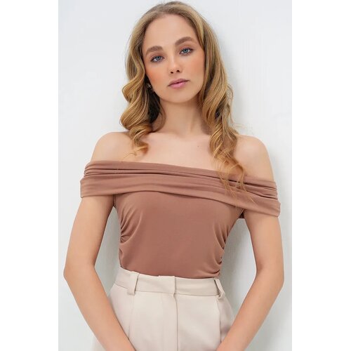 Trend Alacati Stili Ženska bluza bez rukava Alc-X13492, Brod izrez, Bež Cene