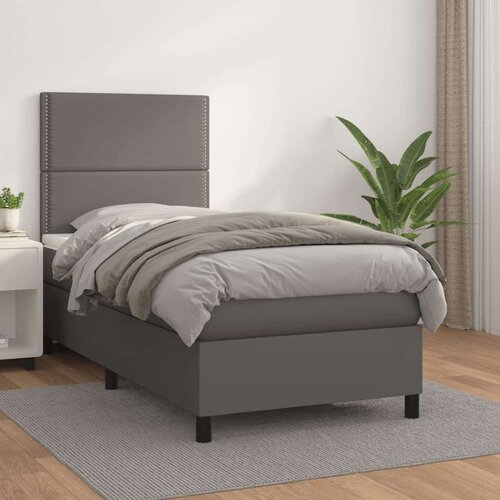  Box spring postelja z vzmetnico siva 80x200 cm umetno usnje Slike
