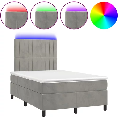 vidaXL Box spring postelja z vzmetnico LED sv. siva 120x190 cm žamet, (21111735)