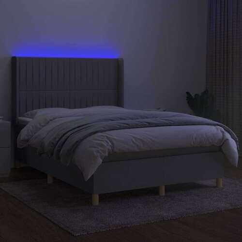  Krevet box spring s madracem LED svjetlosivi 140x200 cm tkanina Slike
