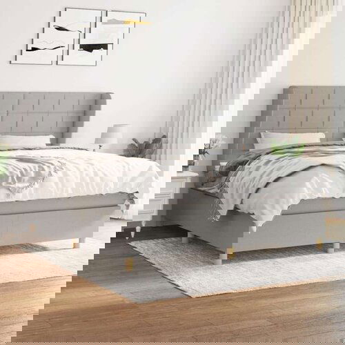  Box spring postelja z vzmetnico svetlo siva 180x200 cm blago, (20846818) Slike