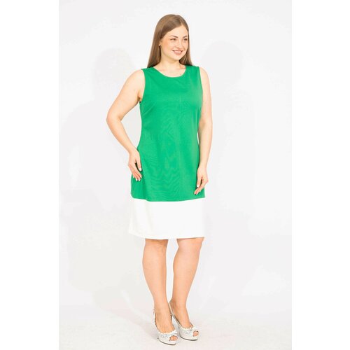 Şans Women's Green Plus Size Color Combination Dress Cene