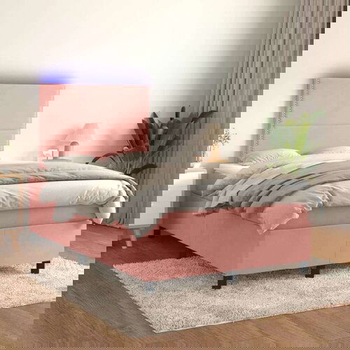  Krevet box spring s madracem LED ružičasti 120x200cm baršunasti Cene