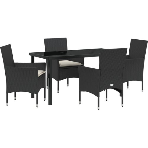 vidaXL 5-delna vrtna jedilna garnitura s blazinami Črn poli ratan, vrtna miza Črna 140x80x73 cm Temperirano steklo Cene