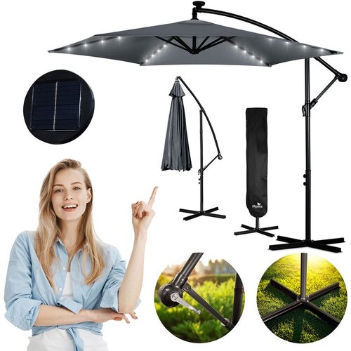 Veliki vrtni suncobran s LED svjetlima Plonos 350 cm sivi Cene