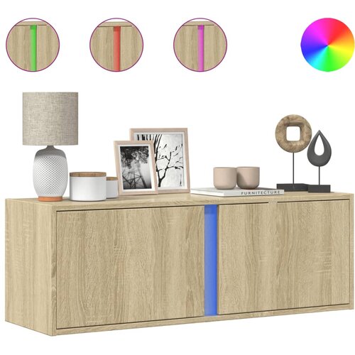 Maison Chic Stenska TV omarica - TV stojalo - Televizijska omarica z LED lučkami sonoma hrast 100x31x35 cm, (21701138) Slike