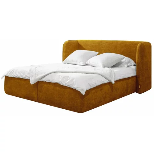 Bobochic Paris Oker žuto tapecirani bračni krevet s prostorom za pohranu s podnicom 180x200 cm Louise -