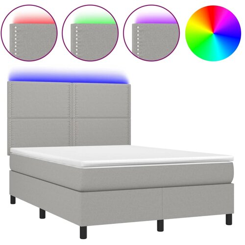 VidaXL Box spring postelja z vzmetnico LED svetlo siva 140x190cm blago, (20725930) Slike
