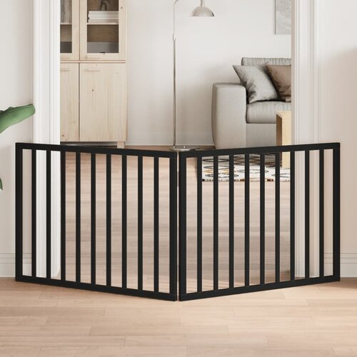 vidaXL Vrata za pse s 2 panela sklopiva crna 160 cm od drva topole Cene