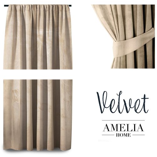 Restilo Bež žametna zavesa AmeliaHome Velvety Simple, 245 x 140 cm Slike