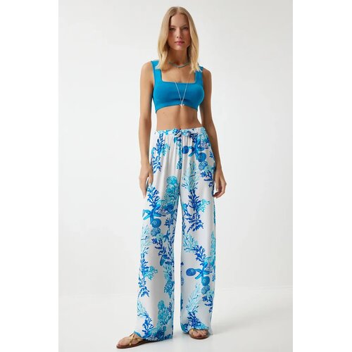  nebesko plave bele viskozne regular fit ženske pantalone - EN00606, plave / nebesko plave bele Slike