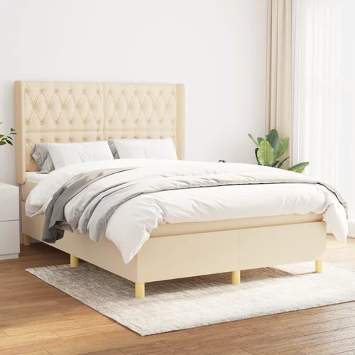 Krevet s oprugama i madracem krem 140 x 190 cm od tkanine