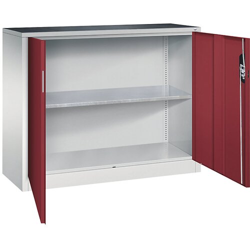 C+P Delavniška omarica s krilnimi vrati, širina x globina 1200 x 400 mm, svetlo sive / rubinasto rdeče barve Cene