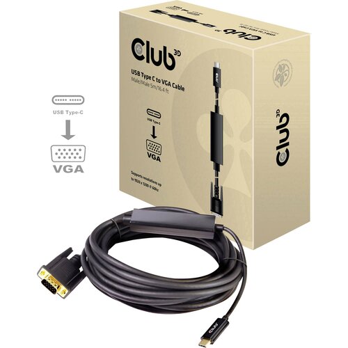 Club3d USB-C&reg; / VGA adapterski kabel USB-C&reg; vtič\, VGA 15-polni vtič 5.00 m črna CAC-1512 ognjevaren USB-C&reg;-Display kabel, (20416858) Cene