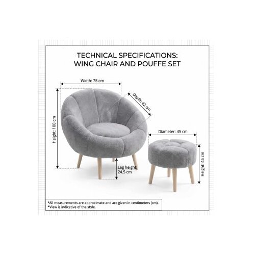 Atelier Del Sofa fotelja i tabure lida grey Slike