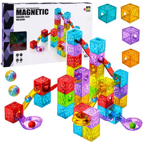 Magnetic Magnetni gradbeni blokčki plo&amp;scaron;če kroglične proge barviti 60 kosov. Slike