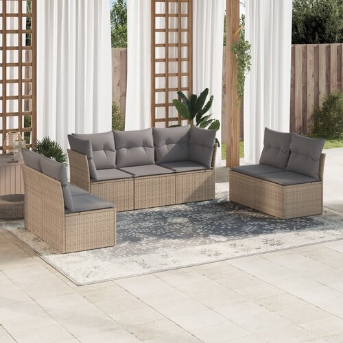 vidaXL 7-dijelni set vrtnih sofa od poliratana s jastucima bež Cijene