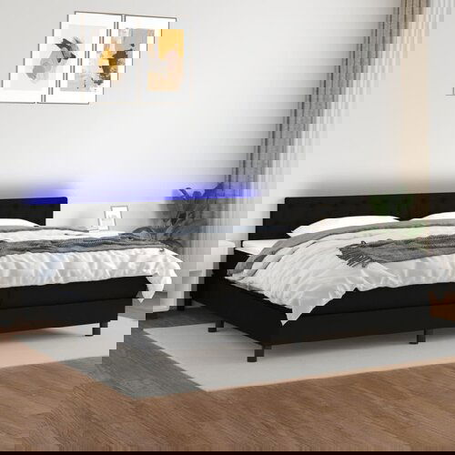 The Living Store Box spring postelja z vzmetnico LED črna 200x200 cm blago - Box Spring Postelja, (21520336) Cene