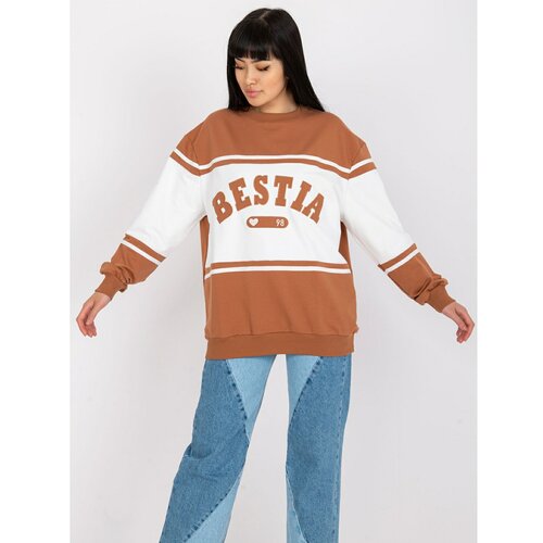 Fashion Hunters Brown and white sweatshirt without a hood with an inscription Slike