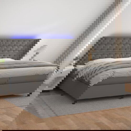 The Living Store Box spring postelja z vzmetnico LED siva 200x200cm umetno usnje - Box Spring Postelja, (21518258) Slike