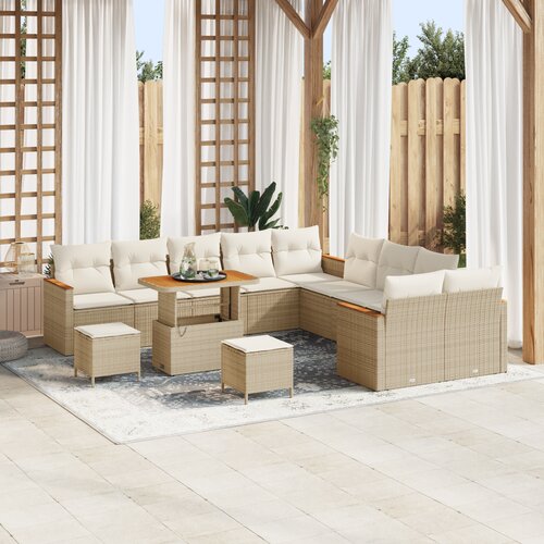 vidaXL 13-delni vrtni sofa set z blazinami bež poli ratan akacija Cene