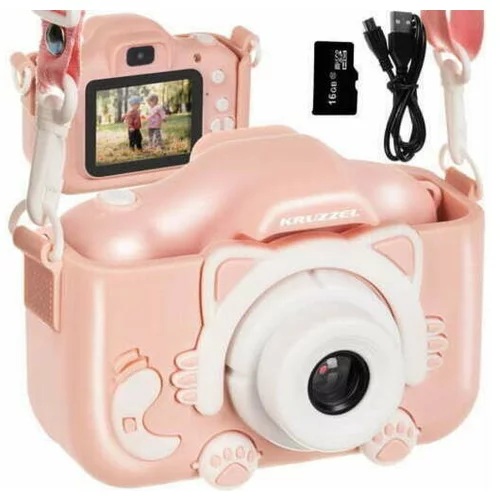 Kruzzel 3MP otroski fotoaparat LCD SD FULL HD roza + etui in