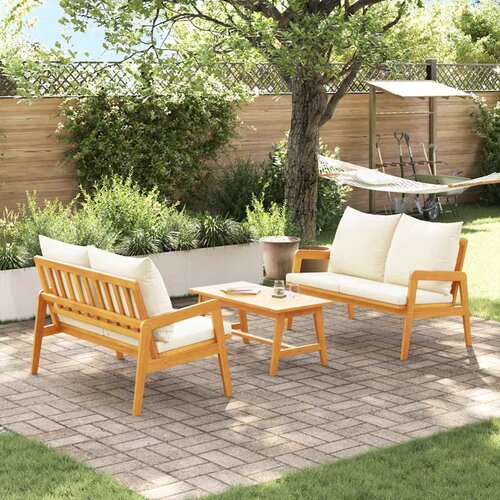 Bistro set s jastukom 3 pcs Smeđa Čvrsto drvo akacije Slike