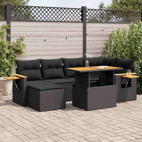 VidaXL 7-dijelni set vrtnih sofa od poliratana s jastucima crni bagrem Slike