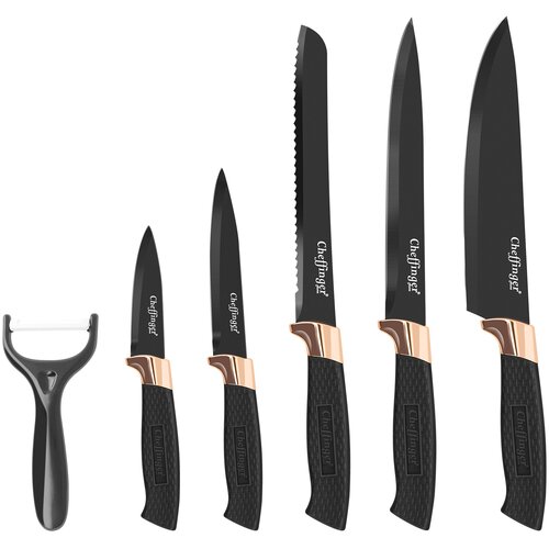 Cheffinger Set 6 nožev z rezilom iz nerjave?ega jekla in stojalom, ?rna, (21552966) Cene