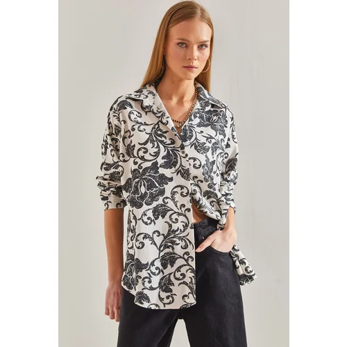 Bianco Lucci Women's Patterned Loose Linen Shirt