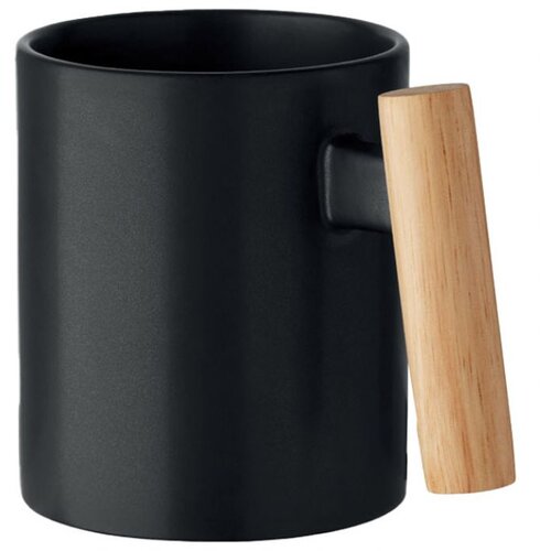  &amp;Scaron;ALICA KERAMIČKA 320ML CRENATE SA DRVENOM DR&amp;Scaron;KOM CRNA Slike