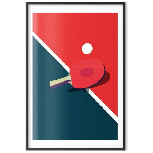  Plakat - Table Tennis - Ball and Racket on a Table 60x90 Crni okvir s margom Slike