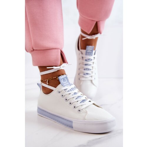 Kesi Women's Leather Sneakers White and Blue Mikayla Slike