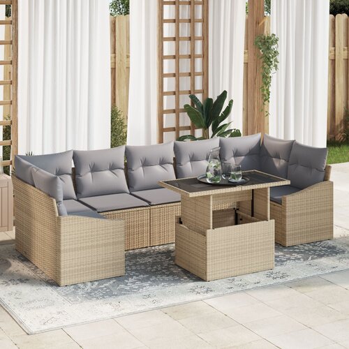 VidaXL 8-dijelni set vrtnih sofa s jastucima Bež Poli Ratan Slike